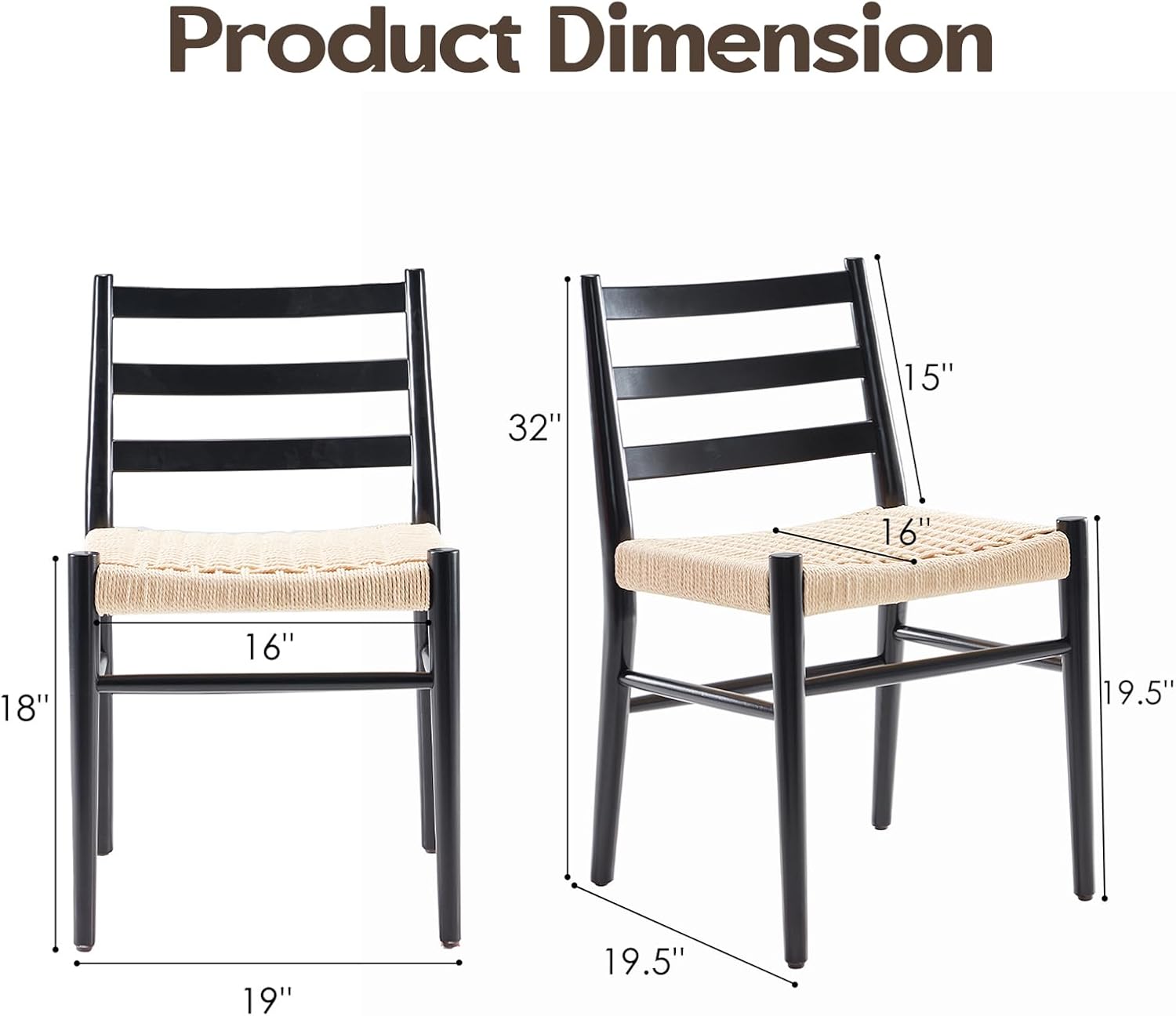 Dining Chairs Set of 2, Woven Rope Seat with Sturdy Metal Frame, Mid Century Modern Dining Room Chairs for Kitchen, Living Room, Restaurant