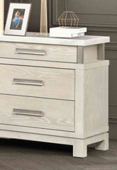 Transitional Style 1pc Nightstand Metal Handles Marble Top UV-Stained Bottom Drawer Ball Bearing Glide Weathered Gray Finish Bedroom Furniture