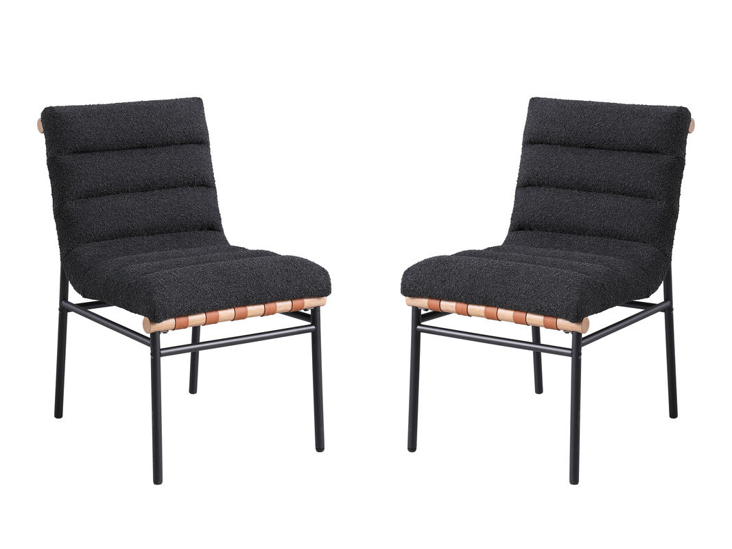 Liana Black Boucle Fabric Set of 2 Dining Chair with Black Iron Legs