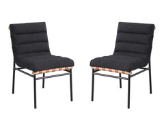 Liana Black Boucle Fabric Set of 2 Dining Chair with Black Iron Legs