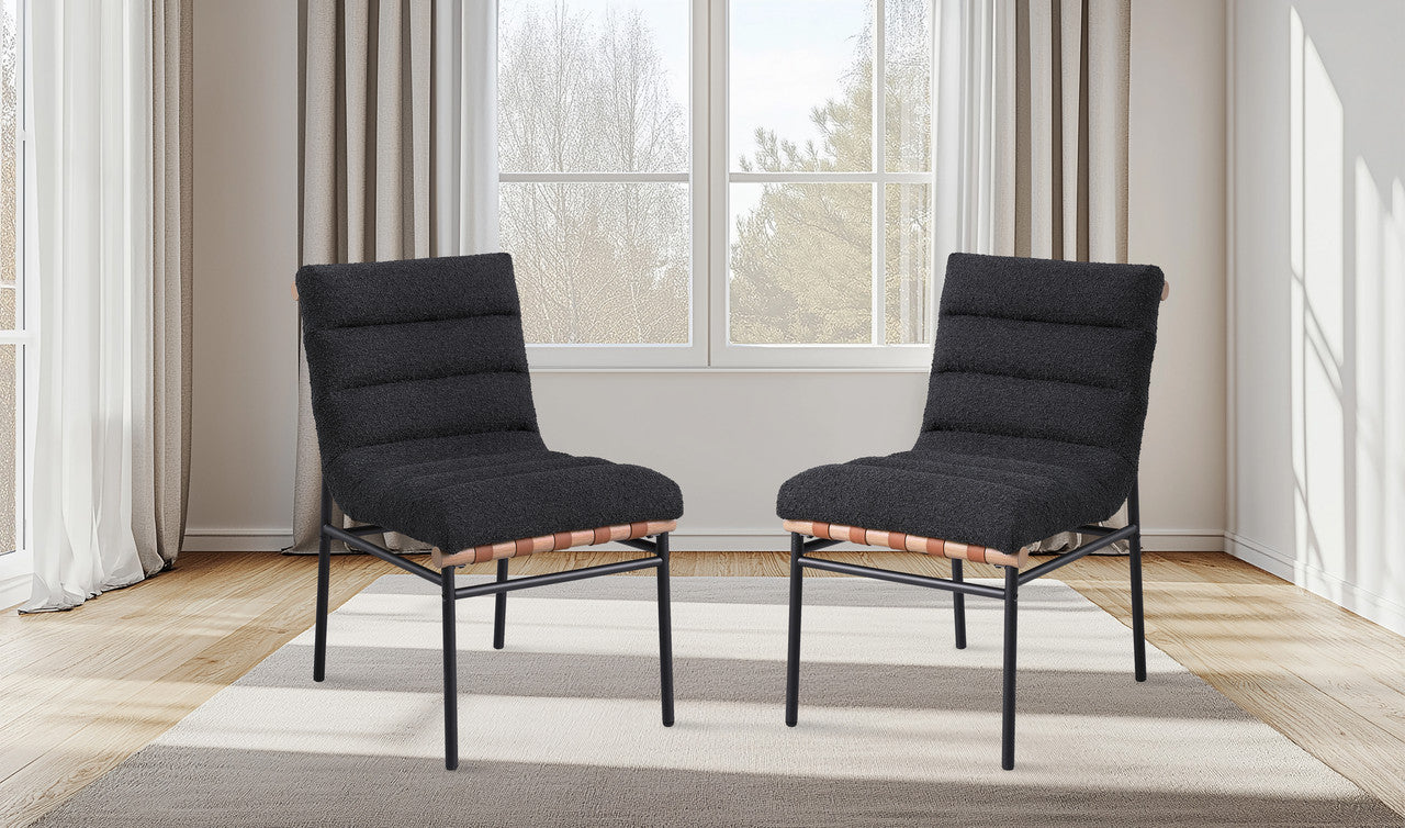 Liana Black Boucle Fabric Set of 2 Dining Chair with Black Iron Legs