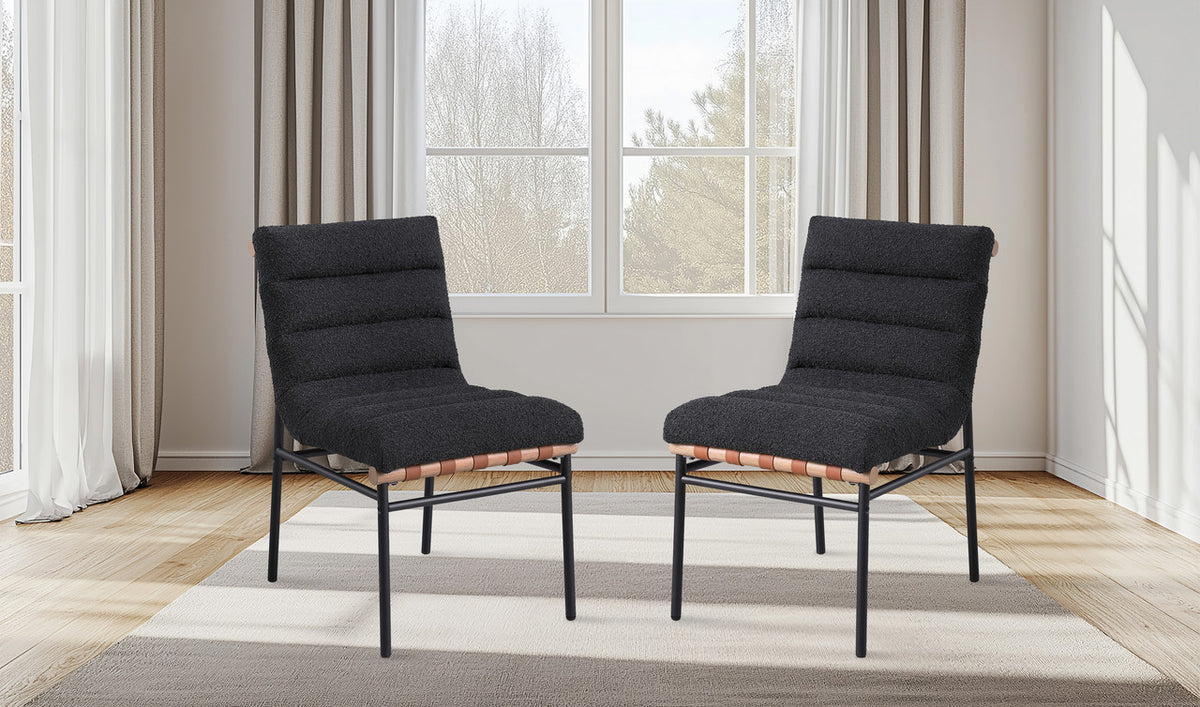 Liana Black Boucle Fabric Set of 2 Dining Chair with Black Iron Legs