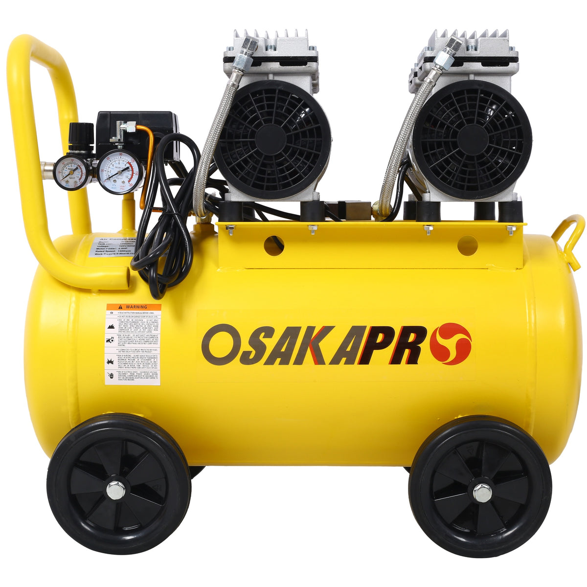 2.5 HP Silent Air Compressor 13 Gallon, Oil-Free, Electric Shop Air Compressor Portable,Lightweight with Wheels, 70 dBA Noise Level, with Automatic Drain Valve,Yellow