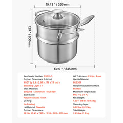 1.5 QT Saucepan with Steamer, Stainless Steel Saucepan with Glass Lid, Multipurpose Nonstick Stainless Steel Sauce Pot with Ergonomic Handle, Friendly for Oven, Dishwasher, Induction Cooker