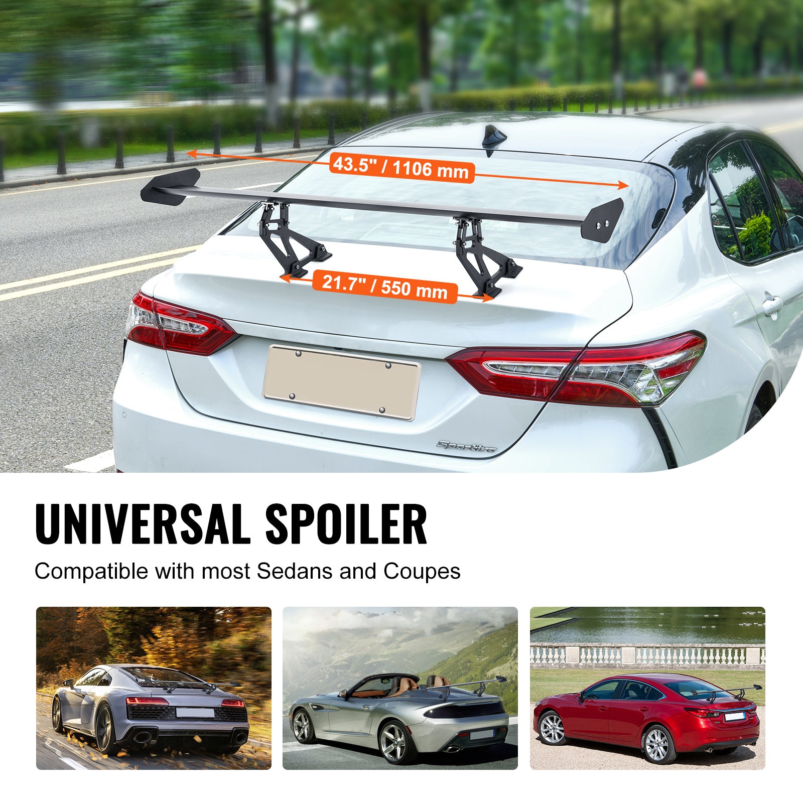 GT Wing Car Spoiler, 43.3 inch Universal Spoiler with Single Deck, Adjustable Lightweight Aluminum, Car Rear Spoiler Wing, Racing Spoiler BGW/JDM Drift Black