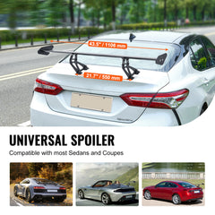 GT Wing Car Spoiler, 43.3 inch Universal Spoiler with Single Deck, Adjustable Lightweight Aluminum, Car Rear Spoiler Wing, Racing Spoiler BGW/JDM Drift Black