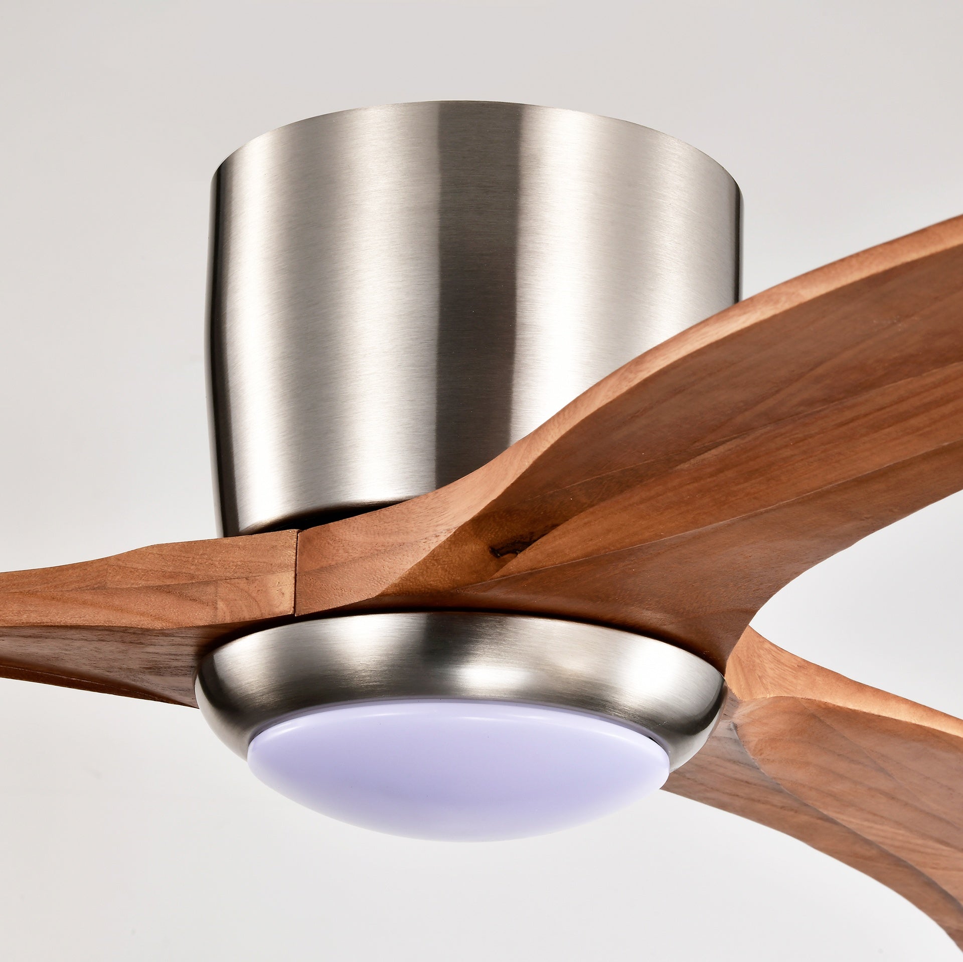 52" Flush Mount Fan Light,3 PCS Solid Wood Blades Ceiling Fan with Lights Remote Control,Quiet DC Motor, 6 Speed ,Reversible Ceiling Fan for Patio Living Room, Bedroom, Office,Indoor.(Stain Nickel )