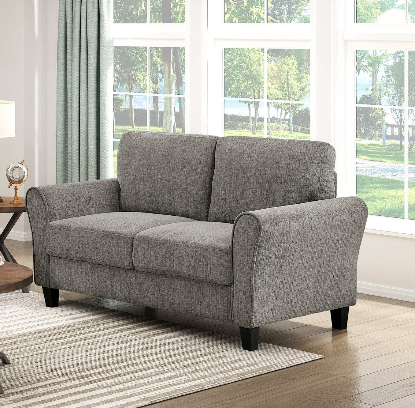 Classic Comfort 2pc Sofa Set Living Room Furniture Sofa Loveseat Durable Brown Chenille Upholstery Rolled Arms