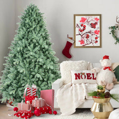 7.5FT Blue-Green Tint Christmas Tree with 2908 PE+PVC Tips – Unique Full-Bodied Tree with Hinged Branches, Easy Assembly, Stable Metal Stand, Eye-Catching Holiday Decor