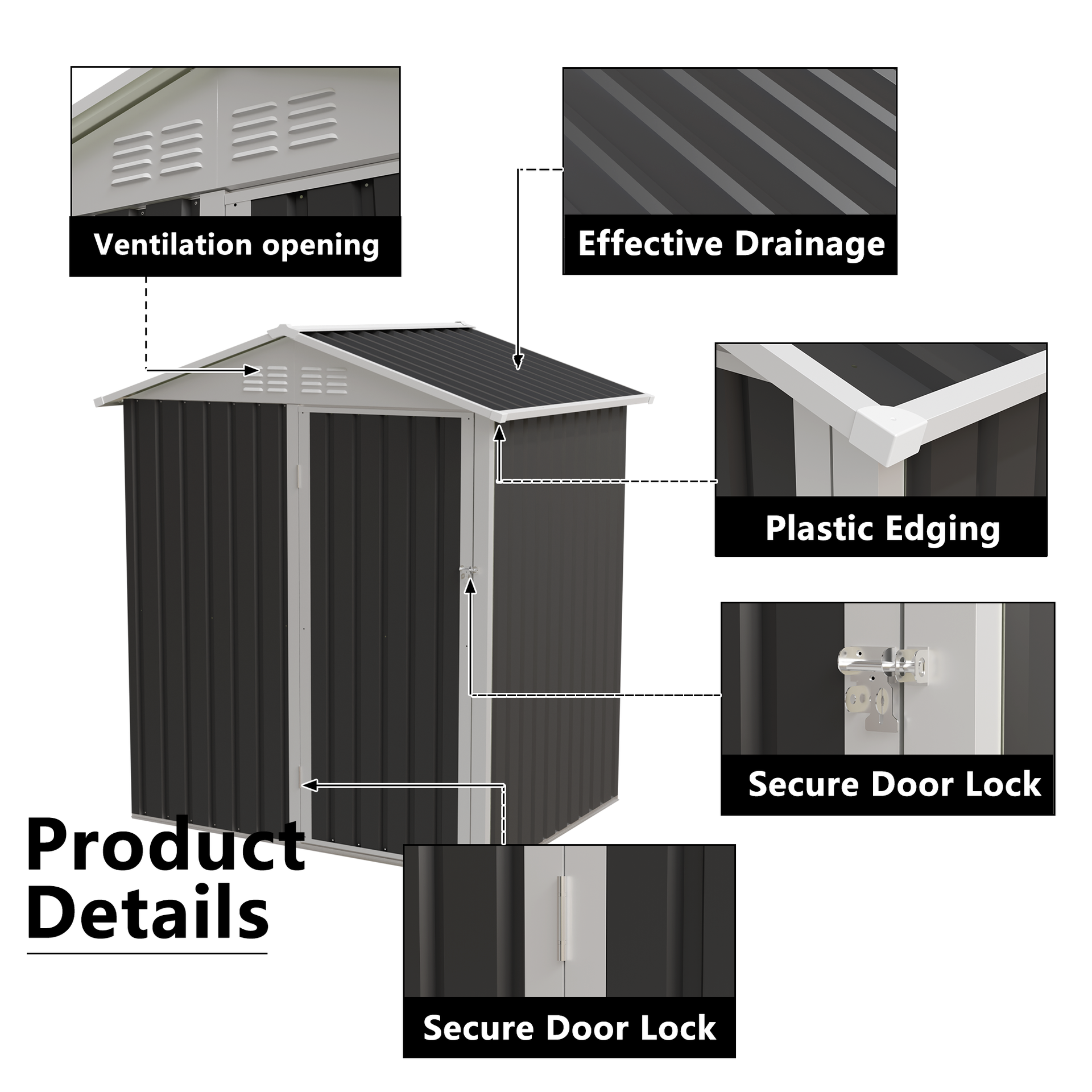 5.4x4.27 FT Outdoor Storage Shed with Hinge Door Metal Garden Sheds for Backyard, Patio,Lawn,Utility & Bike Storage
