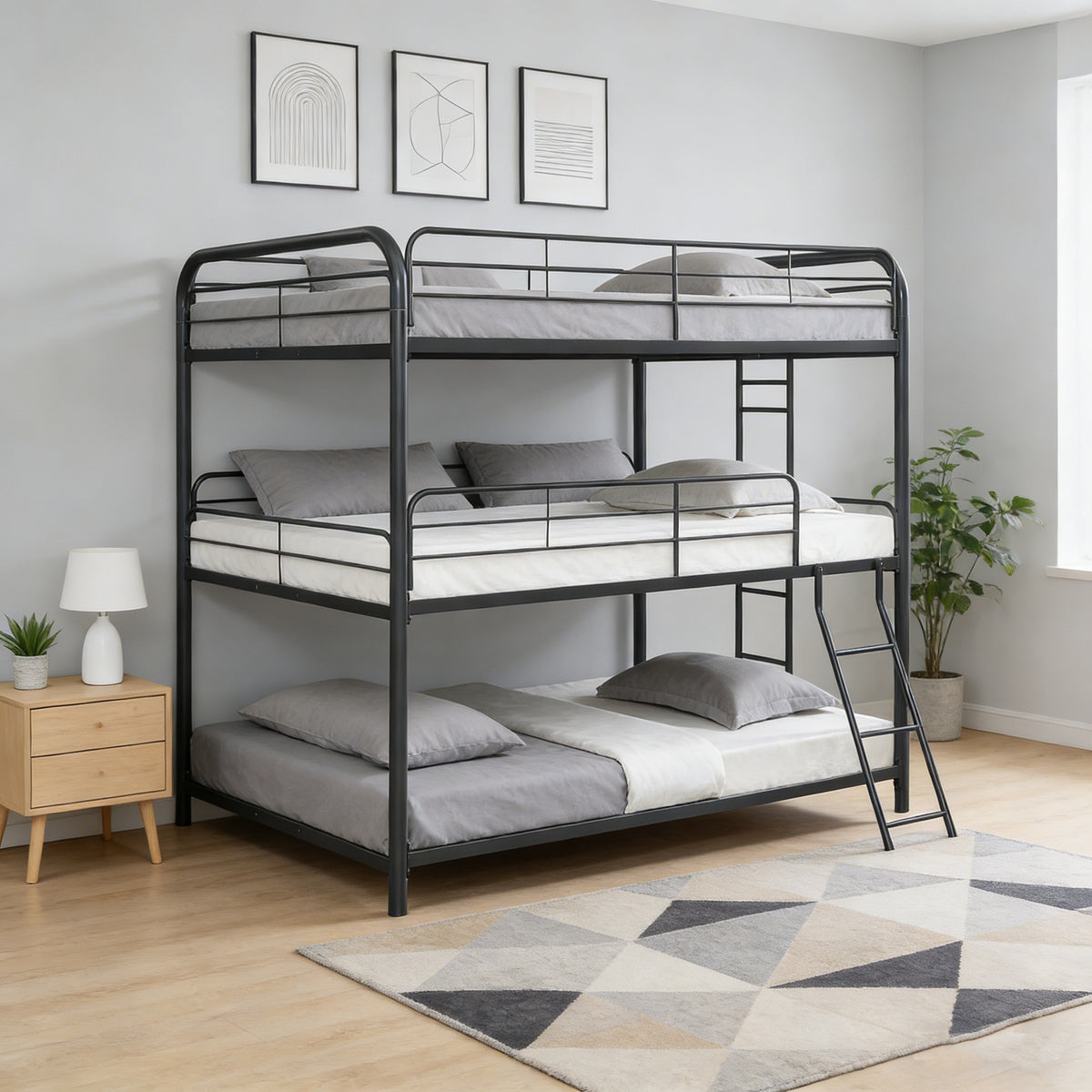 Furniture Triple Bunk Bed, FULL/FULL/FULL, black