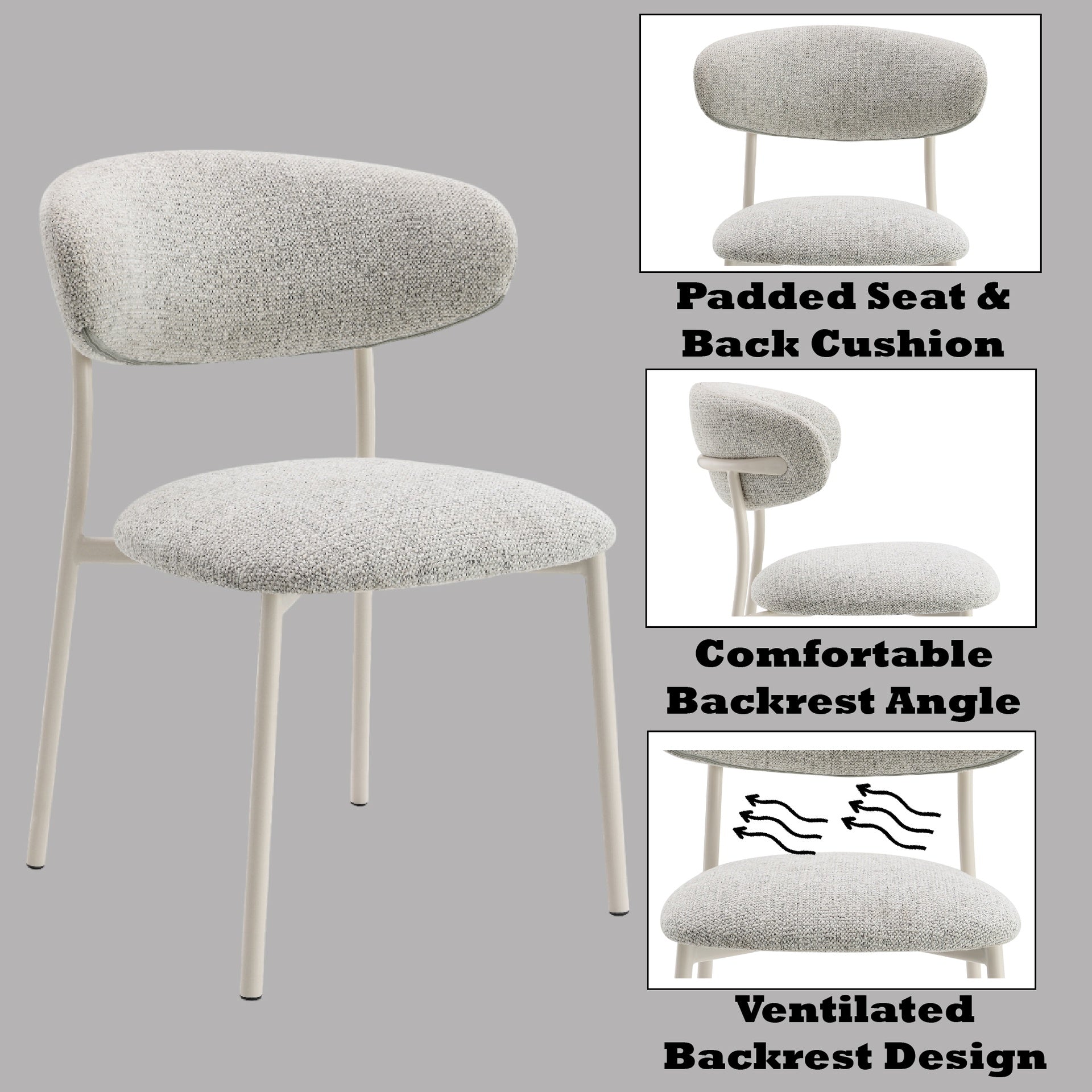 Kalam Light Gray Fabric Finish Side Chair (Set of 2)