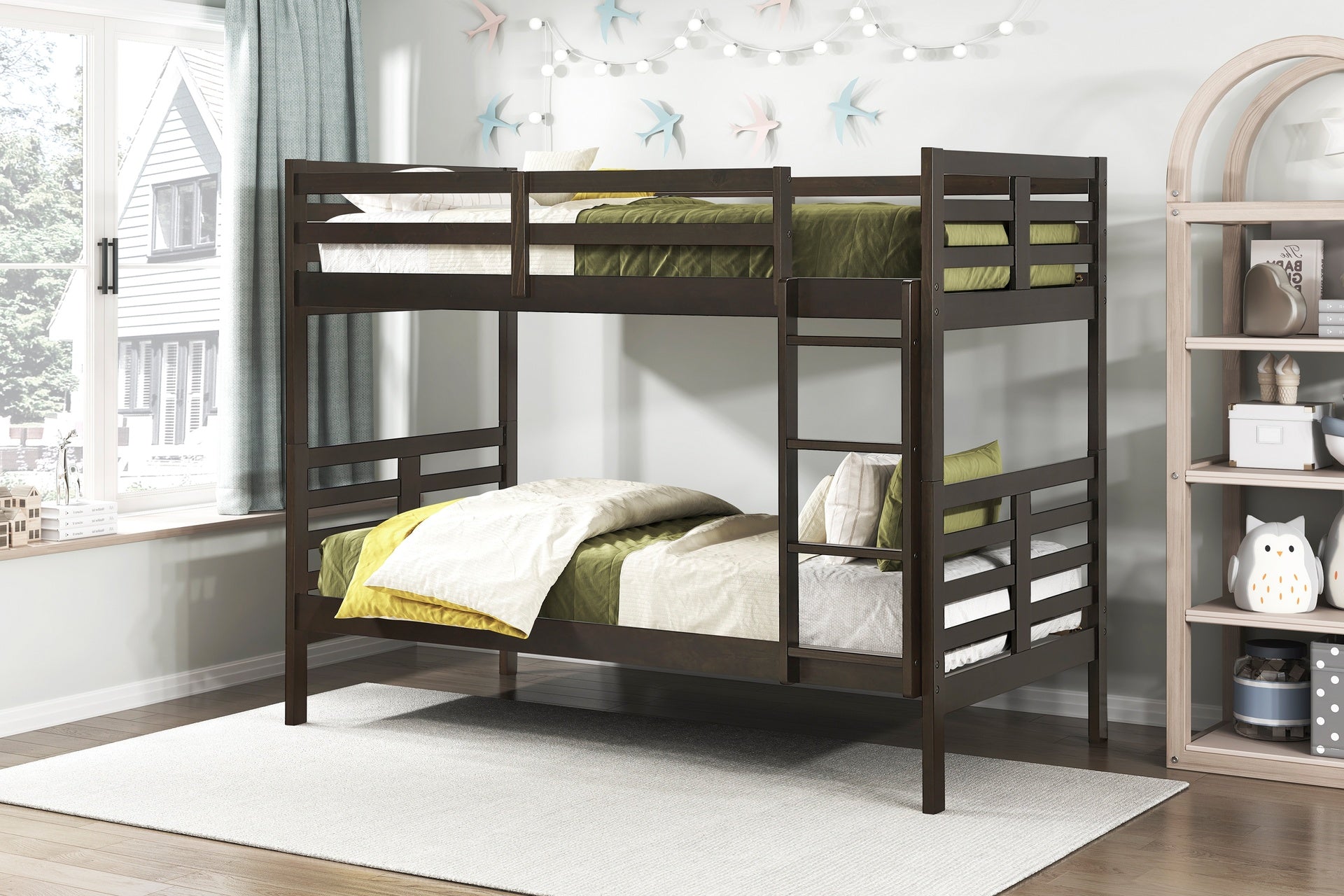 Twin over Twin Bunk Bed 1pc Classic Dark Brown Finish Youth Bedroom Furniture Durable Wood