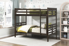 Twin over Twin Bunk Bed 1pc Classic Dark Brown Finish Youth Bedroom Furniture Durable Wood