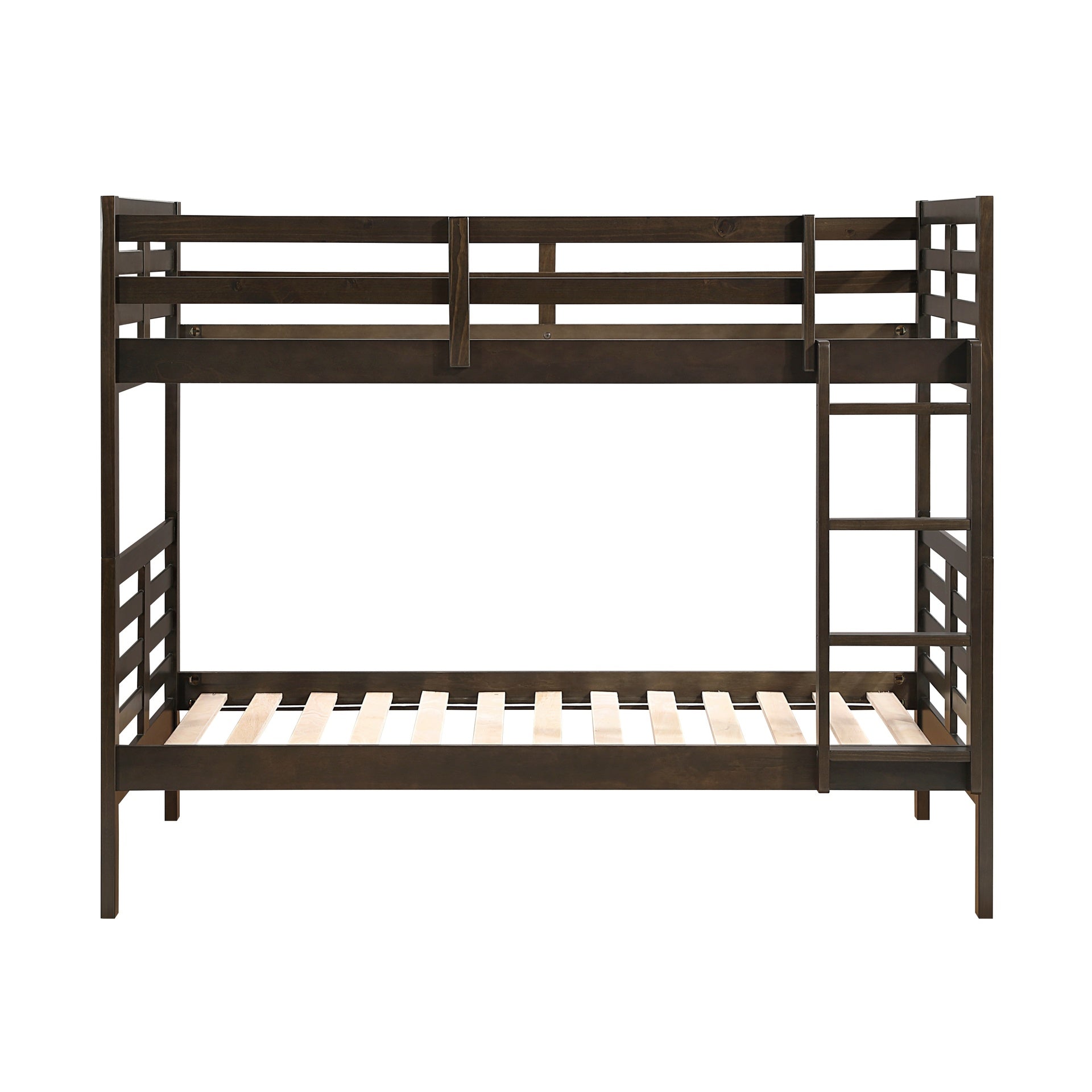 Twin over Twin Bunk Bed 1pc Classic Dark Brown Finish Youth Bedroom Furniture Durable Wood