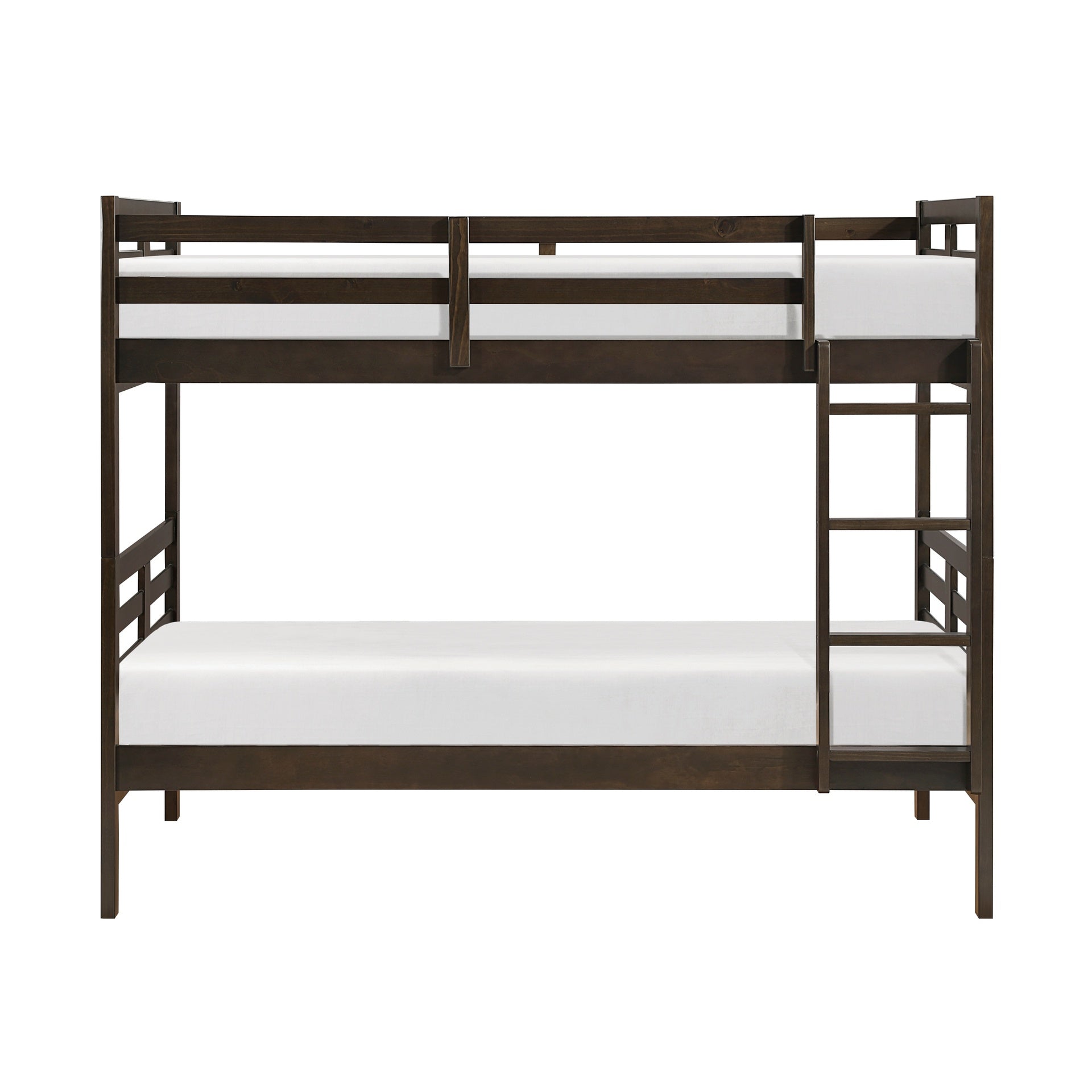Twin over Twin Bunk Bed 1pc Classic Dark Brown Finish Youth Bedroom Furniture Durable Wood