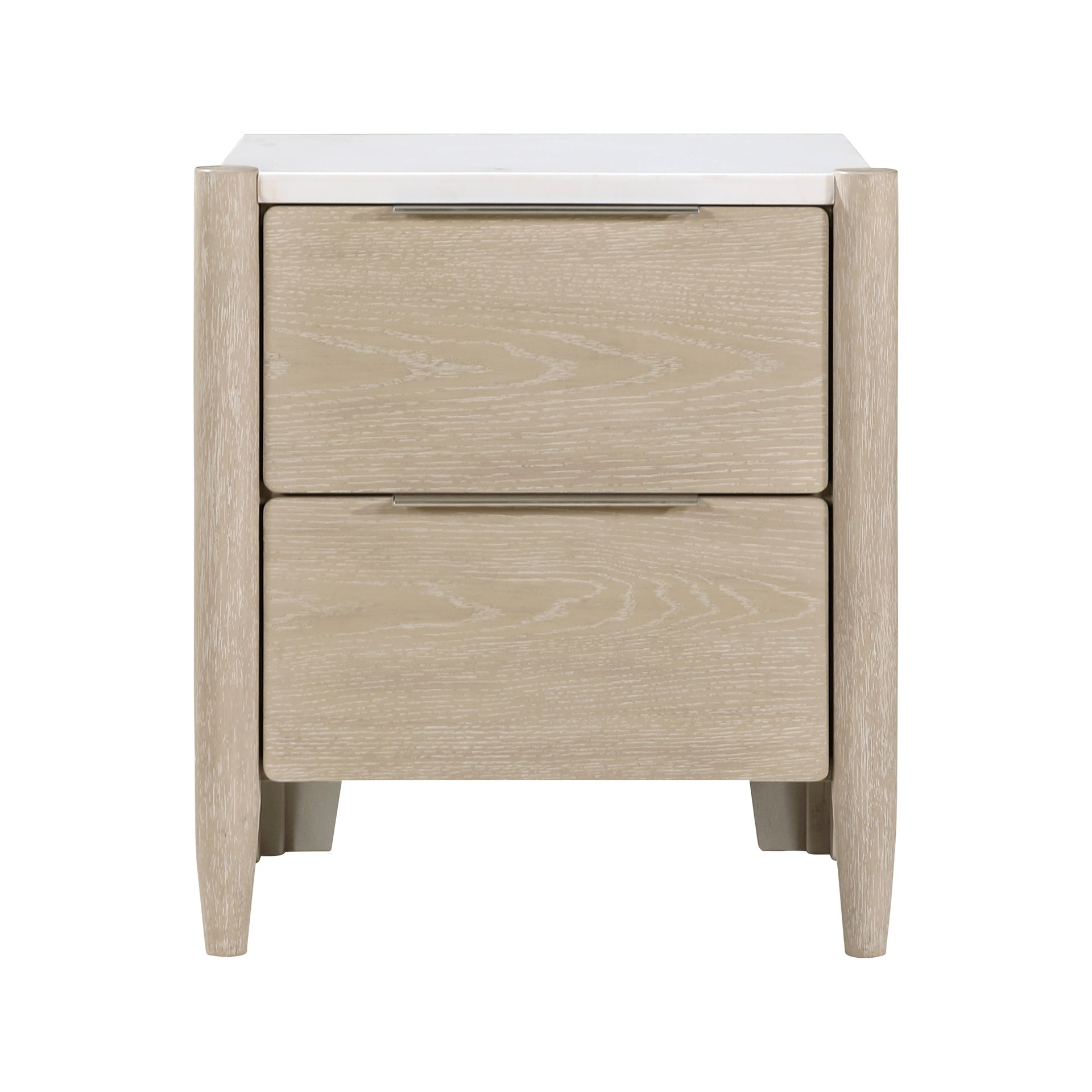 Modern Two Drawers Nightstand with Charging Ports Marble Top Light Oak Finish Bedroom Furniture 1pc Bedside Table