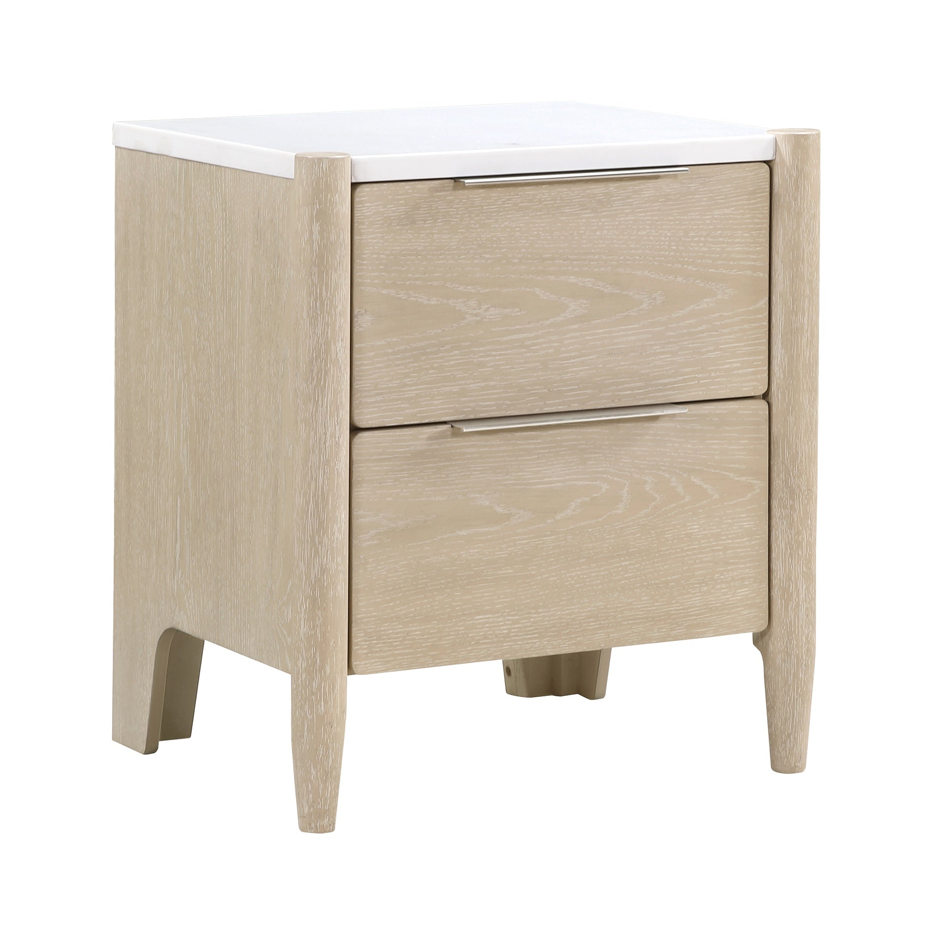 Modern Two Drawers Nightstand with Charging Ports Marble Top Light Oak Finish Bedroom Furniture 1pc Bedside Table