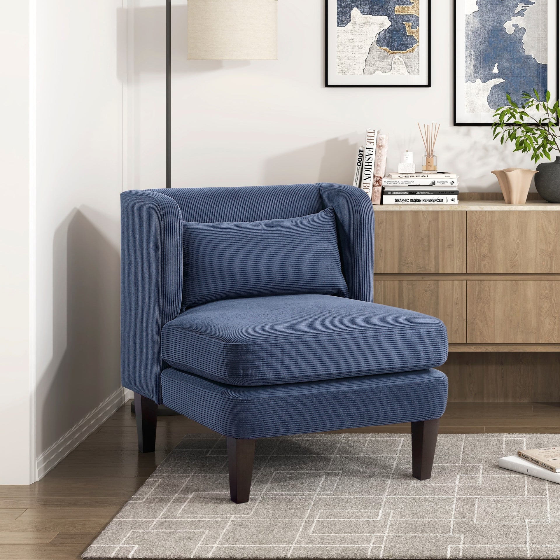 Modern Blue Accent Chair Cushion Seat Corduroy Fabric Upholstery Pillow Living Room Furniture 1pc