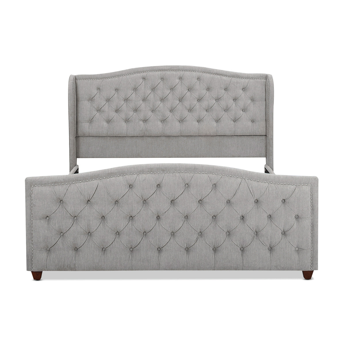 Marcella Upholstered Shelter Headboard Bed Set, King, Silver Grey Polyester