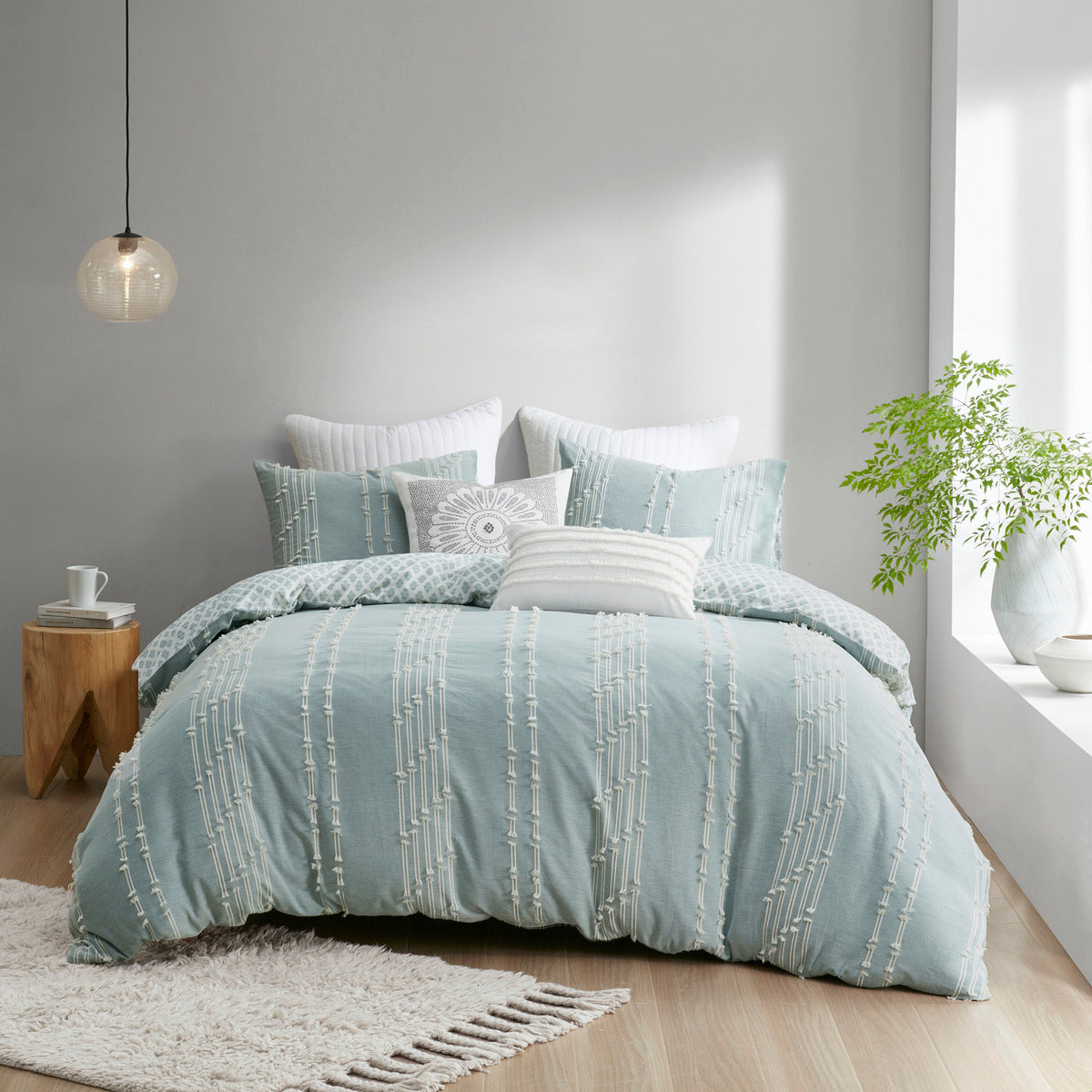 King/Cal King 3 Piece Cotton Jacquard Duvet Cover Set