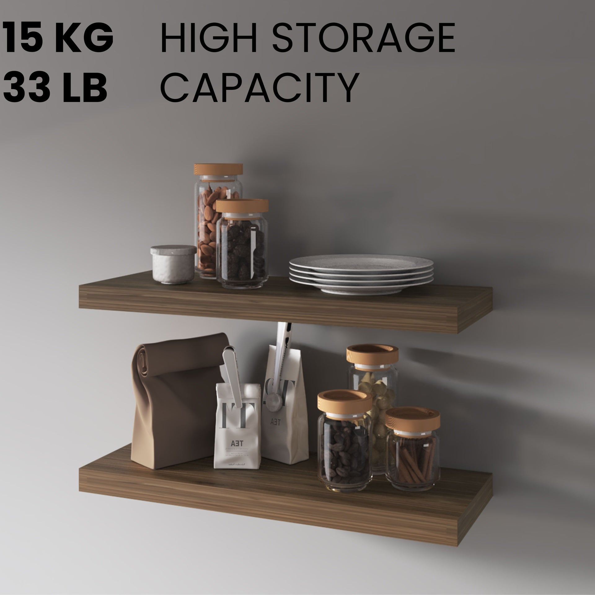 FM FURNITURE Iva Floating shelf in melamine x2 ,Dark Walnut