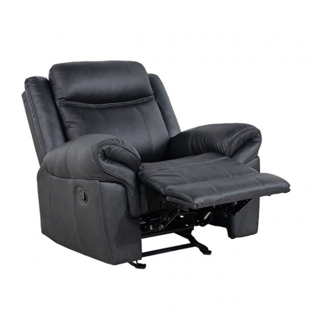 Transitional Style Glider Recliner Contrast Welt Black Finish Faux Leather Material Primary Living Room
