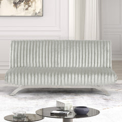 Contemporary Style Light Gray Finish Futon Sofa Bed Convert Into Bed With Extra Support Leg Chrome Finish Metal Base Legs