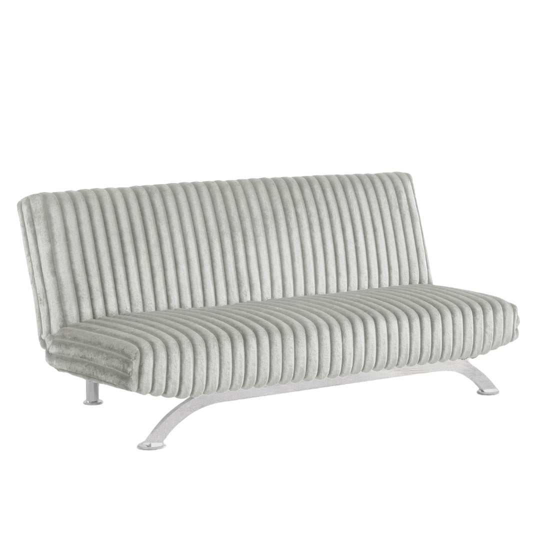 Contemporary Style Light Gray Finish Futon Sofa Bed Convert Into Bed With Extra Support Leg Chrome Finish Metal Base Legs