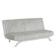 Contemporary Style Light Gray Finish Futon Sofa Bed Convert Into Bed With Extra Support Leg Chrome Finish Metal Base Legs