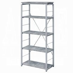 Metal Shelving Unit Bookshelf 1pc Home Office Furniture Wooden Storage Rack Shelves, Faux Concrete & Silver Finish