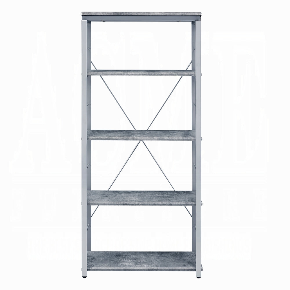 Metal Shelving Unit Bookshelf 1pc Home Office Furniture Wooden Storage Rack Shelves, Faux Concrete & Silver Finish