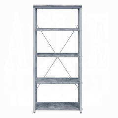Metal Shelving Unit Bookshelf 1pc Home Office Furniture Wooden Storage Rack Shelves, Faux Concrete & Silver Finish