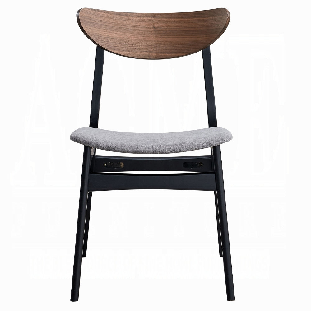Contemporary Dining Side Chairs Set of 2 Walnut and Black Finish Gray Upholstery Wooden Kitchen Furniture Curved Back