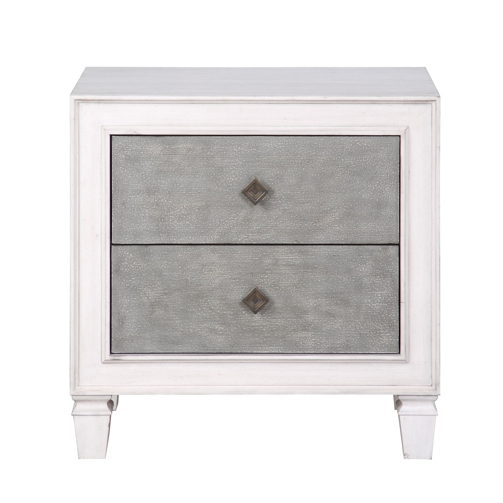 Modern Rustic White and Gray Finish 2-Drawers Nightstand Wooden Bedroom Furniture 1pc Farmhouse Style
