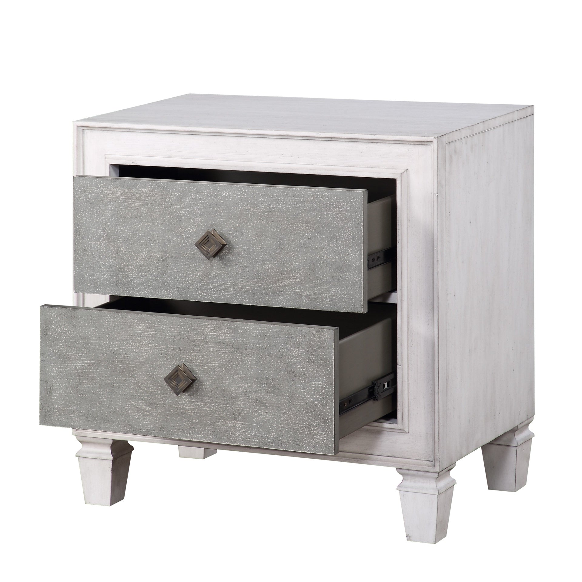 Modern Rustic White and Gray Finish 2-Drawers Nightstand Wooden Bedroom Furniture 1pc Farmhouse Style