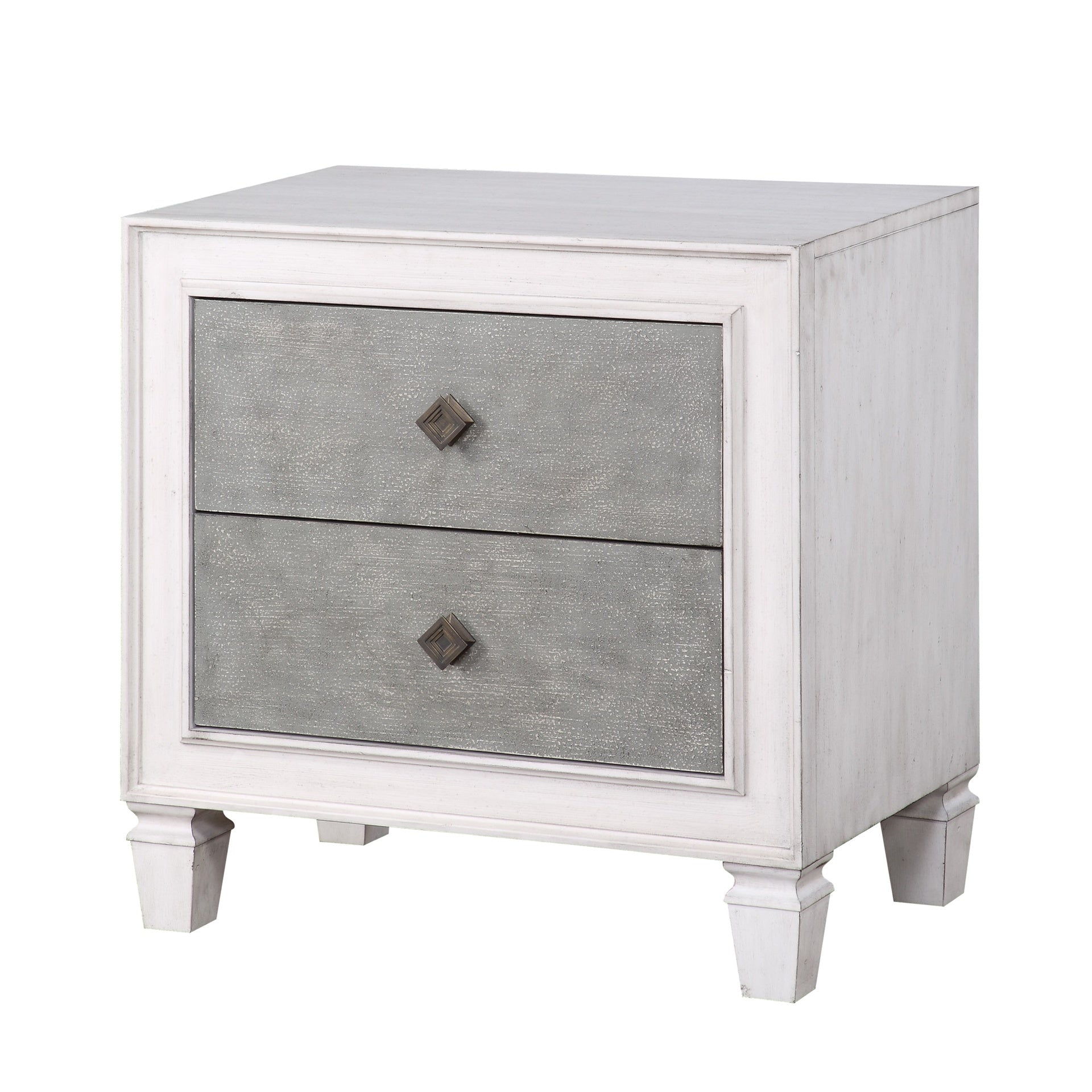 Modern Rustic White and Gray Finish 2-Drawers Nightstand Wooden Bedroom Furniture 1pc Farmhouse Style