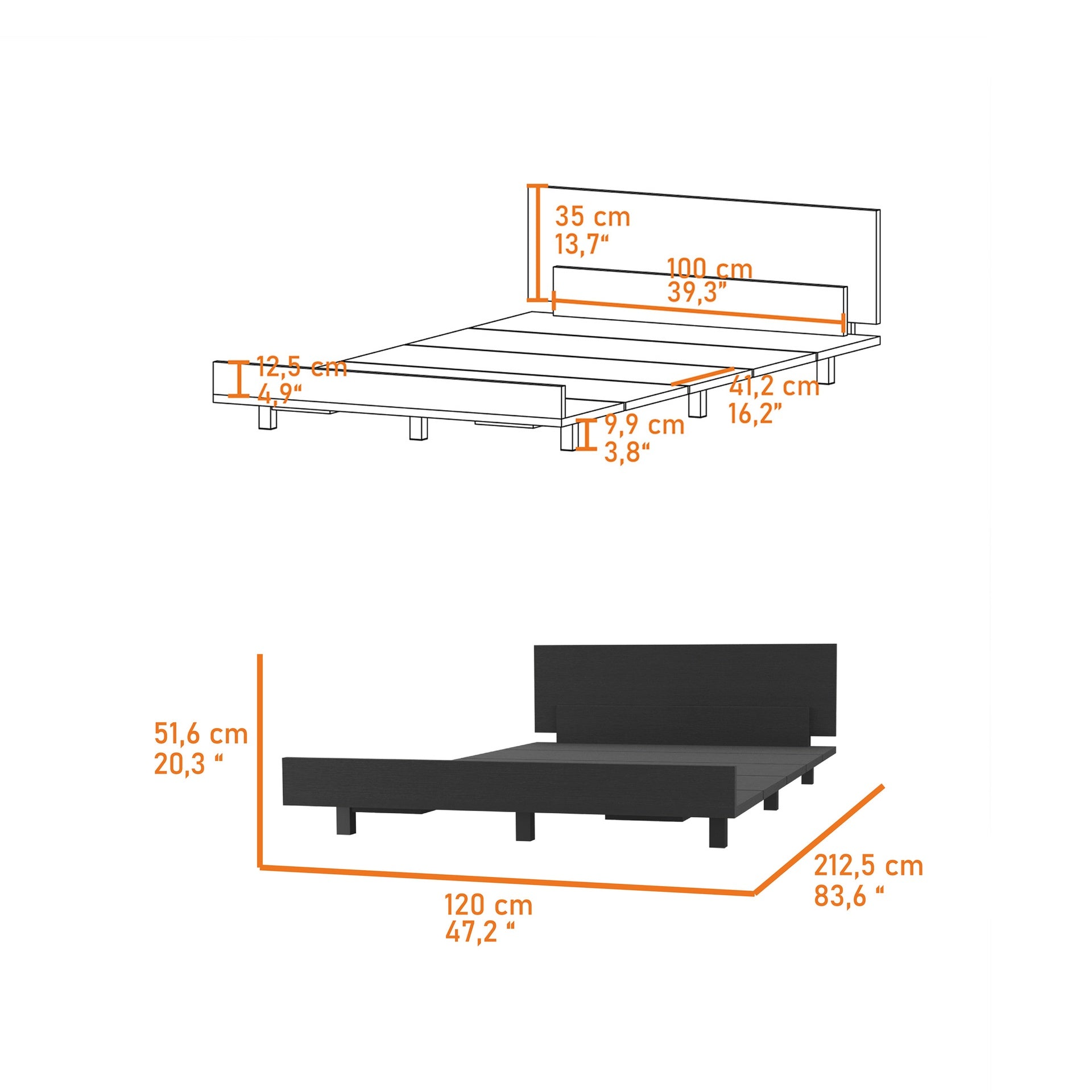 Portoalegre Twin Bed Base, Headboard