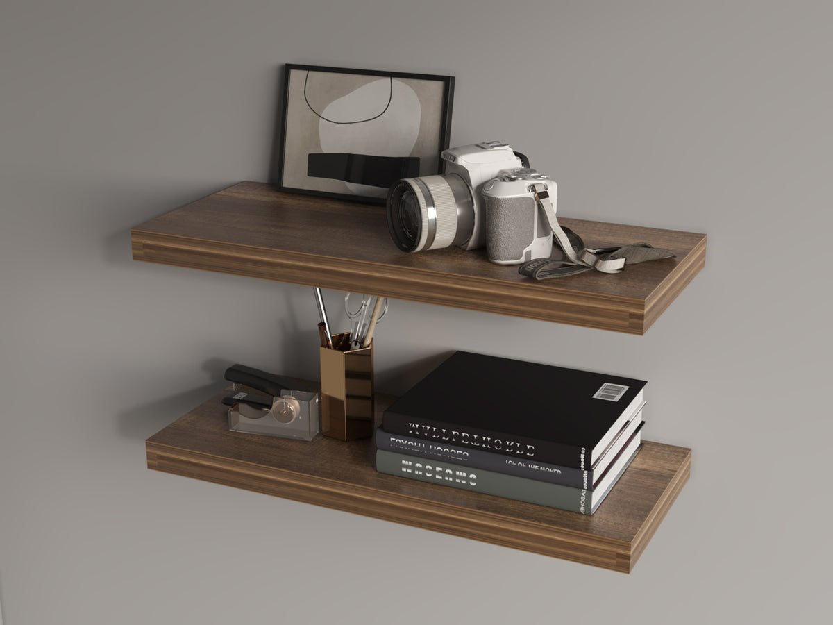 FM FURNITURE Iva Floating shelf in melamine x2 ,Walnut