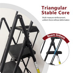 4 Step Ladder, Folding Step Stool with Non-Slip Wide Pedals, Soft Handle, Non-Slip Feet, Sturdy Steel Construction, 330 lb Capacity Steel Ladder, Suitable for Home & Office