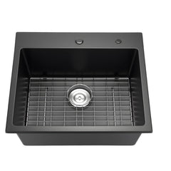 25 inch Granite Kitchen Sink Top Mount Single Bowl Drop-In Basin for RV Bar