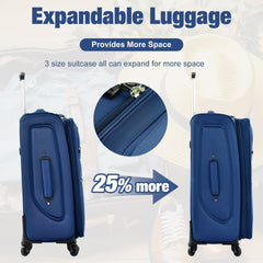 Softside Luggage Expandable 3 Piece Set Suitcase with Duffel Bag Upright Spinner Softshell Lightweight Luggage Travel Set-22/26/30 IN