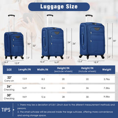 Softside Luggage Expandable 3 Piece Set Suitcase with Duffel Bag Upright Spinner Softshell Lightweight Luggage Travel Set-22/26/30 IN