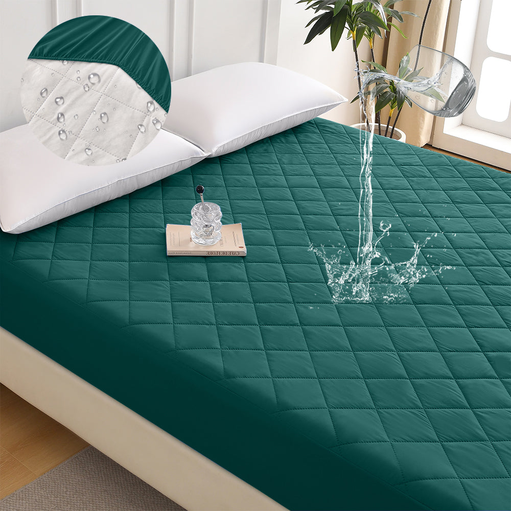 Diamond-patterned ultrasonic waterproof quilted fitted sheet, green, King size