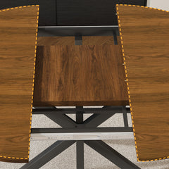 Retractable dining table, round dining table, extendable dining table, 6-person carbon steel base, modern and simple solid wood veneer dining room furniture (42 inches extended to 58 inches)