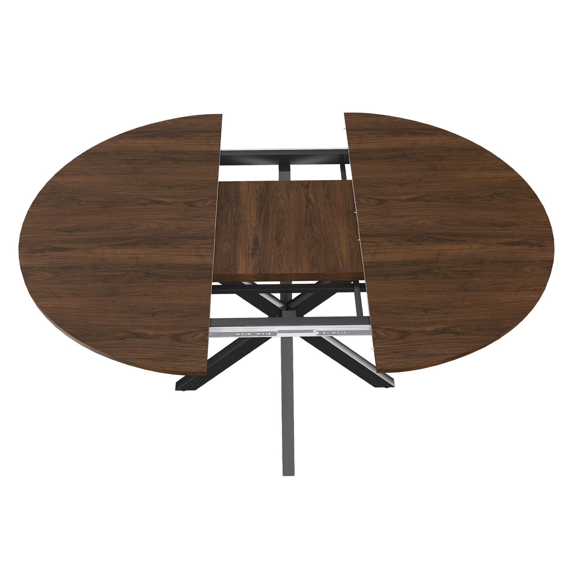 Retractable dining table, round dining table, extendable dining table, 6-person carbon steel base, modern and simple solid wood veneer dining room furniture (42 inches extended to 58 inches)