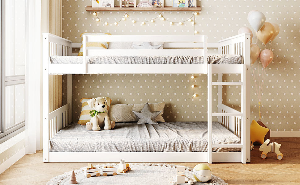 Full Over Full Bunk Bed with Ladder, White