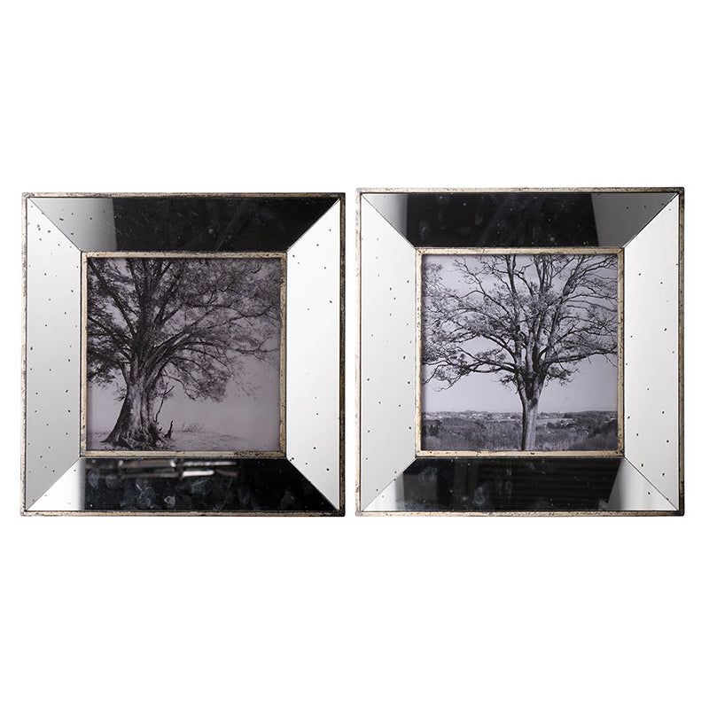 S/2 Vintage Silver Reflective Picture Frames, 15x15"