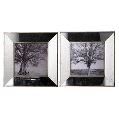 S/2 Vintage Silver Reflective Picture Frames, 15x15"