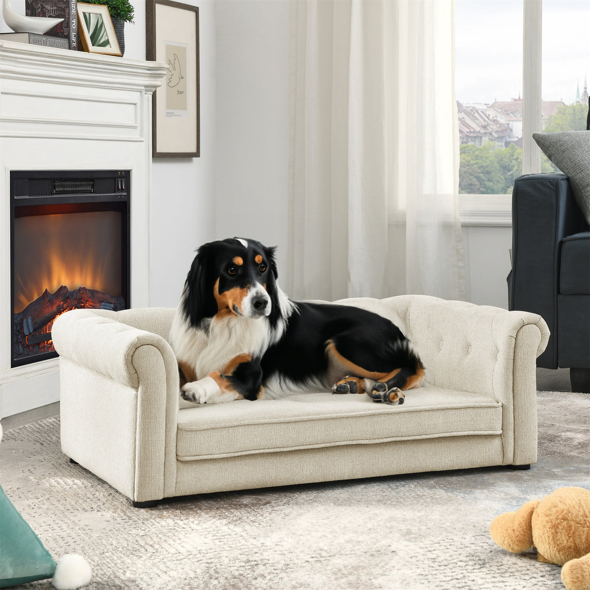 Elegant Rectangle Pet Bed for Small and Medium Dogs, Durable Elevated Dog Sofa Bed, Comfortable Dog Couch, Modern and Stylish Dog Sofa for Small and Medium Dogs,Beige